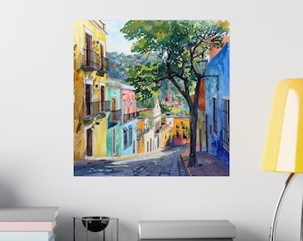 グアナファトの絵画、メキシコのアートプリント、色鮮やかなスペイン