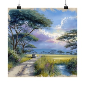 Tanzania Watercolor Painting, Kilimanjaro National Park, Safari Scene, Africa Travel Poster, Travel Gift, Tanzania Gift