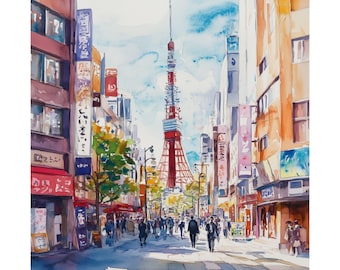 Tokyo Print, Japan Wall Art, Asian Watercolor Painting, Tokyo Cityscape, Japanese Art, Tokyo Art Print, Asian Art, Travel Poster Travel Gift