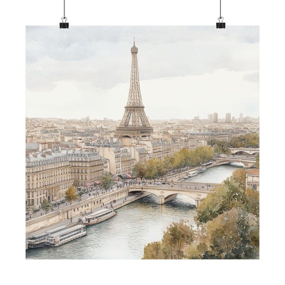 パリの水彩画プリント：エッフェル塔、セーヌ川、フランス旅行アート