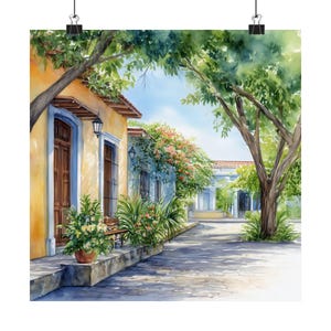 Granada Nicaragua Watercolor Painting, Latin American Art, Colonial Streetscape, Granada Gift, Travel Poster, Central America Travel Gift