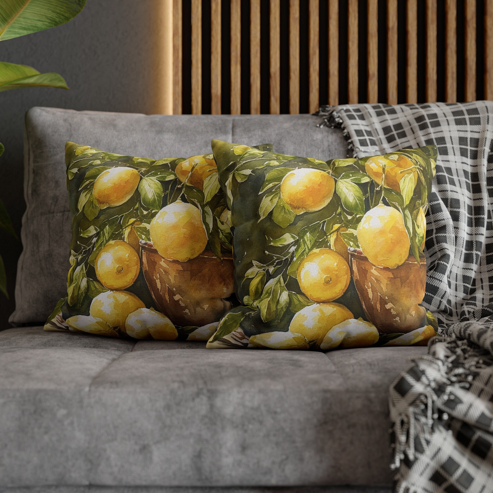 Federa per cuscino vintage con limoni italiani, federa per cuscino con albero di limone mediterraneo, cuscino decorativo, decorazioni con limoni, decorazioni italiane, limone rustico - Italia