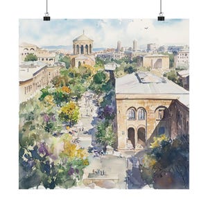 Impresión de acuarela de Ereván, Armenia: póster de viaje de Europa del Este