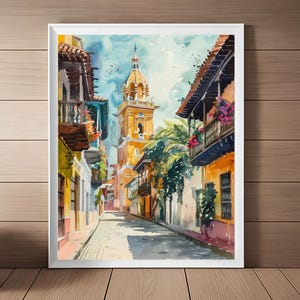 Colombia Painting, Cartagena Travel Poster, Colonial Cartagena Art Print, Watercolor Artwork, Latin America Travel Gift, Download