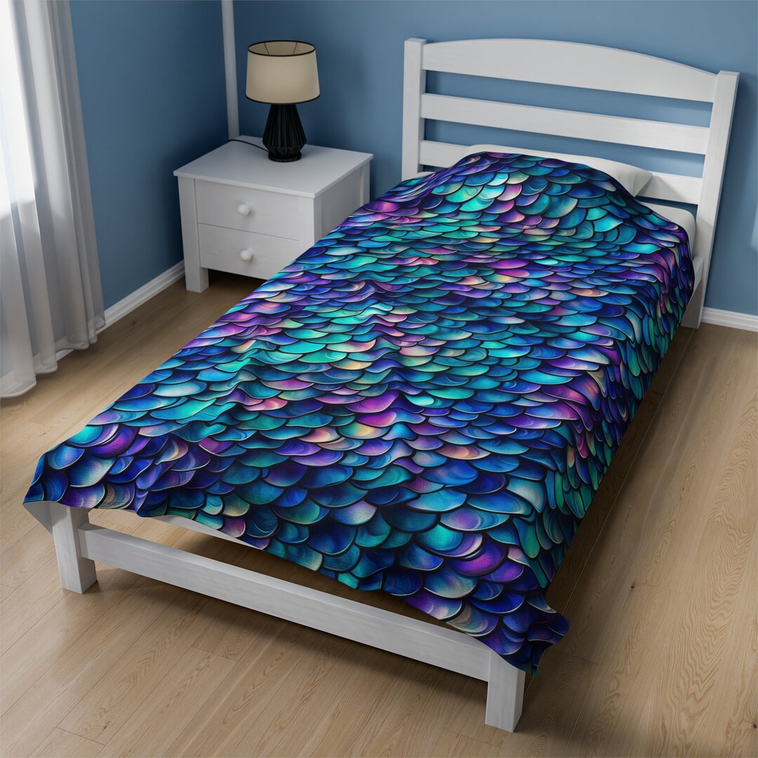 Pink Girly Mermaid Unicon Teal Scales Hooded Blanket