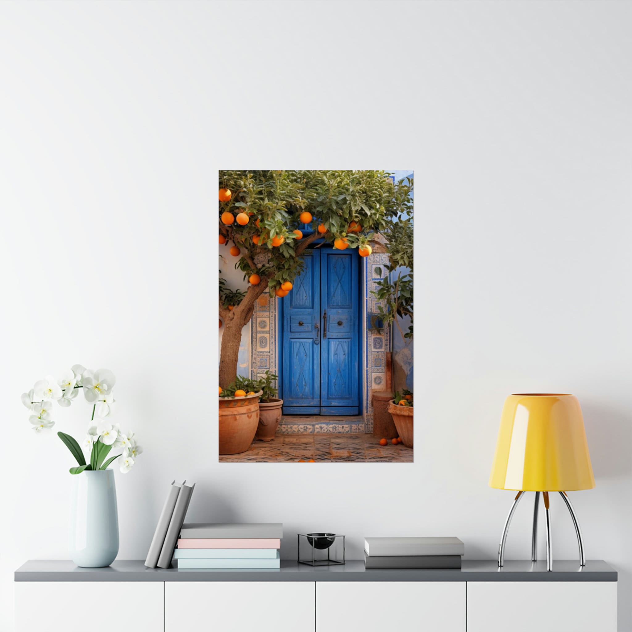 European Orange Tree Wall Art, Rustic Blue Door Photo, Travel Art ...