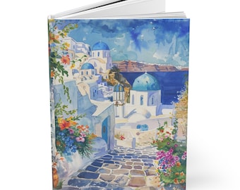 Diario de viaje de Santorini, Grecia: Cuaderno de tapa dura con renglones (A5)