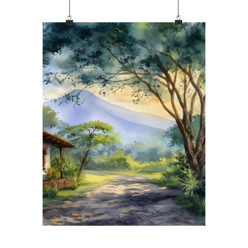 El Salvador Watercolor Art Print: Latin American Landscape Travel Poster Gift image 7