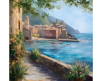 Cinque Terre Art Print: Mediterranean Coastal Italy Seascape Travel Poster