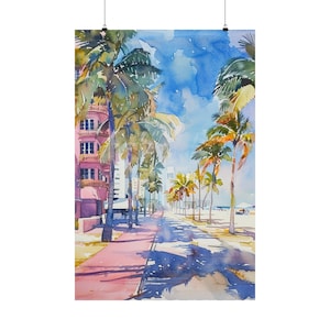 Miami South Beach Painting Florida Watercolor Art Print South Beach Boardwalk Beach Wall Art South Florida Travel Art
