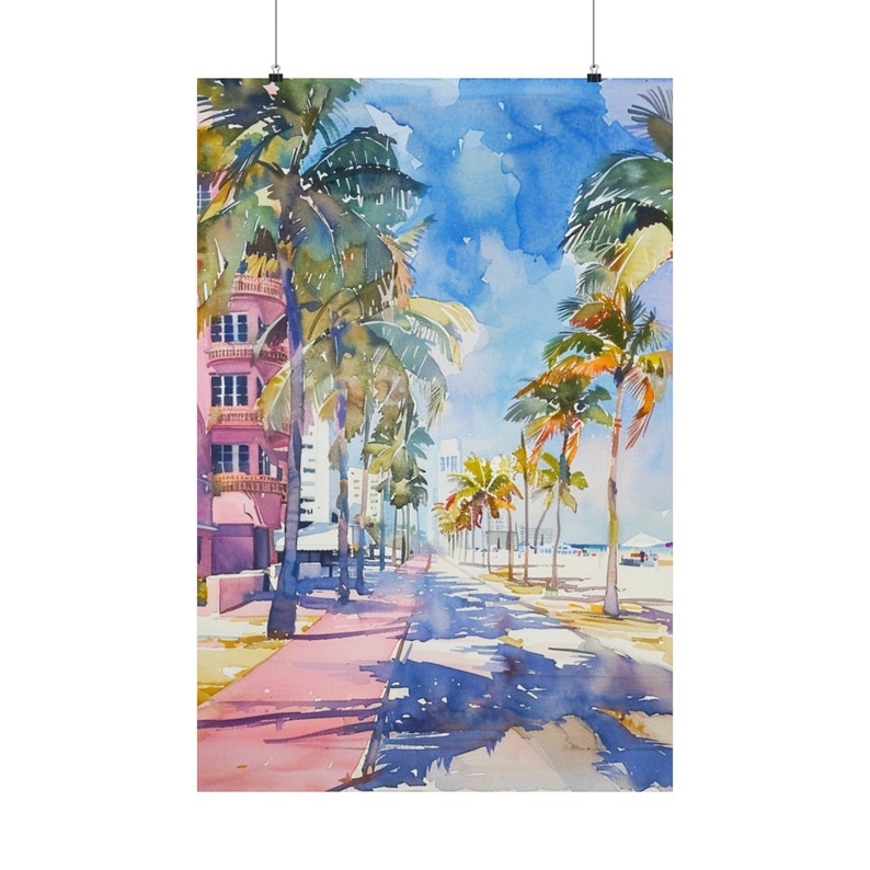 Miami South Beach Painting Florida Watercolor Art Print South Beach Boardwalk Beach Wall Art South Florida Travel Art