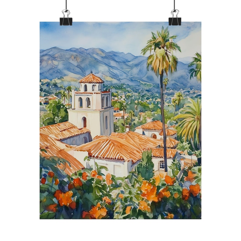Santa Barbara Watercolor Painting: California Travel Poster Art Print, Personalized Gift image 4