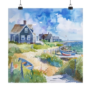 Nantucket Painting, Massachusetts Coastal Art Print, Seascape Watercolor Print, Beach House Wall Decor, Cape Cod Travel Poster, Travel Gift
