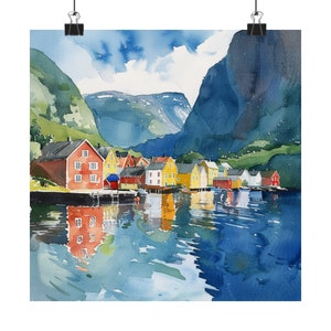 Norway Fjords Painting Norwegian Art Print, Oslofjords Wall Art, Oslo Travel Art, European Art, Watercolor Painting