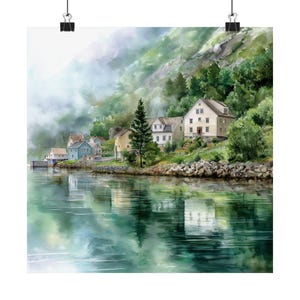 Odda Norwegen Wall Art Print, Hardangerfjord Aquarell Malerei, Norwegisch Dekor, Alpine Natur Poster, Reisegeschenk, Reisegeschenk