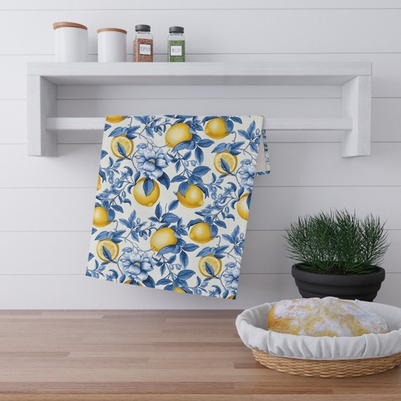 Blue and yellow kitchen towels discount