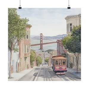 San Francisco Art, Golden Gate Bridge Print, California Wall Art, Cityscape Watercolor Painting, USA Travel Poster, Travel Gift, Bay Area