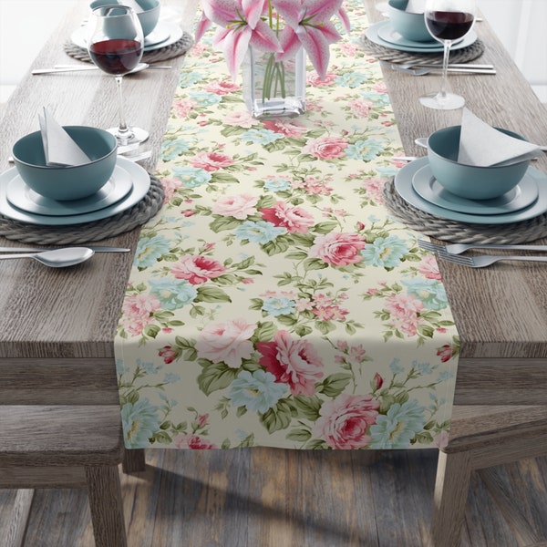 Shabby Roses Table Runner, Elegant Floral Table Runner, Shabby Chic Decor, Dining Decor, Spring Kitchen Decor, Vintage Roses Summer Decor