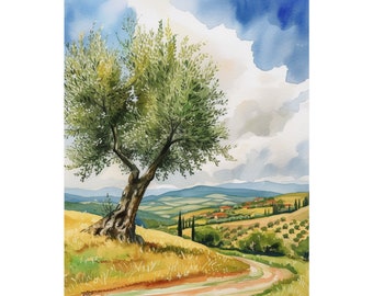 Italian Olive Tree Painting, Tuscany Landscape Wall Art, Italy Nature Print, Farmhouse Wall Art Rustic Wall Decor Poster, Travel Poster Gift