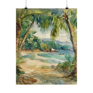 Manuel Antonio National Park Art, Coast Rica Watercolor Painting, Tropical Beach Wall Art Print, Travel Art, Coastal Seascape Art