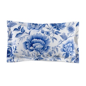 Chinoiserie pillow sham, porcelain print sham, ginger jar print pillowcase, blue white china print pillow sham, blue peonies pillow sham