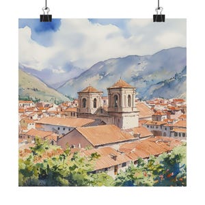 Cusco Painting, Peru Art Print, Cityscape Watercolor Print, Peruvian Wall Art, Andes Mountains, South America Travel Poster, Inca Peru Decor