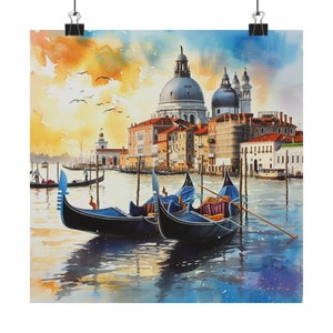 Sunset Gondolas Venice Art Print Watercolor Painting Italy Wall Art Italian Cityscape Travel Poster Bedroom Wall Art