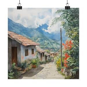 Cobán Guatemala Watercolor Painting, Cloudy Mountain town, Guatemalan Countryside Art Print, Landscape Art, Latin America Travel Poster Gift