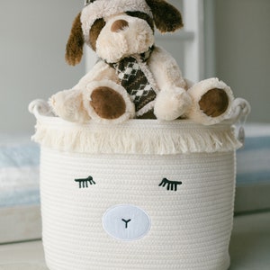 Cotton Rope Nursery Storage Basket - Cute Lamb Woven Hamper for Kids/toddlers, Stuffed Animal Toy Storage Bin, Baby Shower Gift Basket
