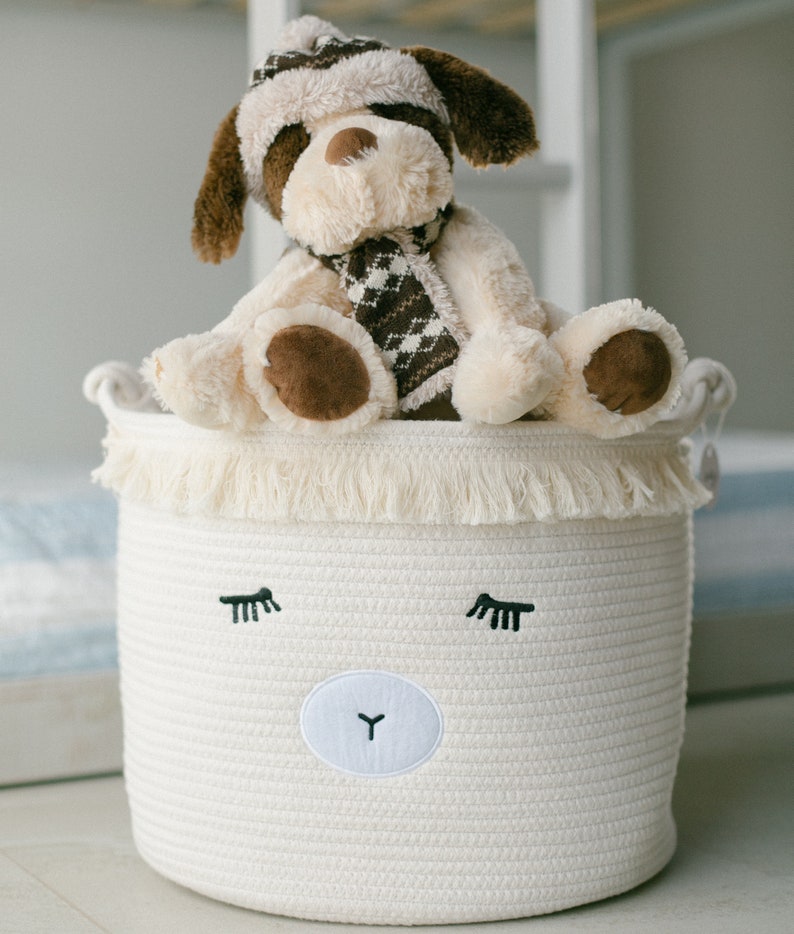 Cotton Rope Nursery Storage Basket - Cute Lamb Woven Hamper for Kids/toddlers, Stuffed Animal Toy Storage Bin, Baby Shower Gift Basket