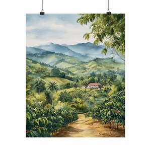 Colombian Coffee Farm Watercolor Painting: Latin America Travel Poster Gift, Colombia Landscape Art Print image 6