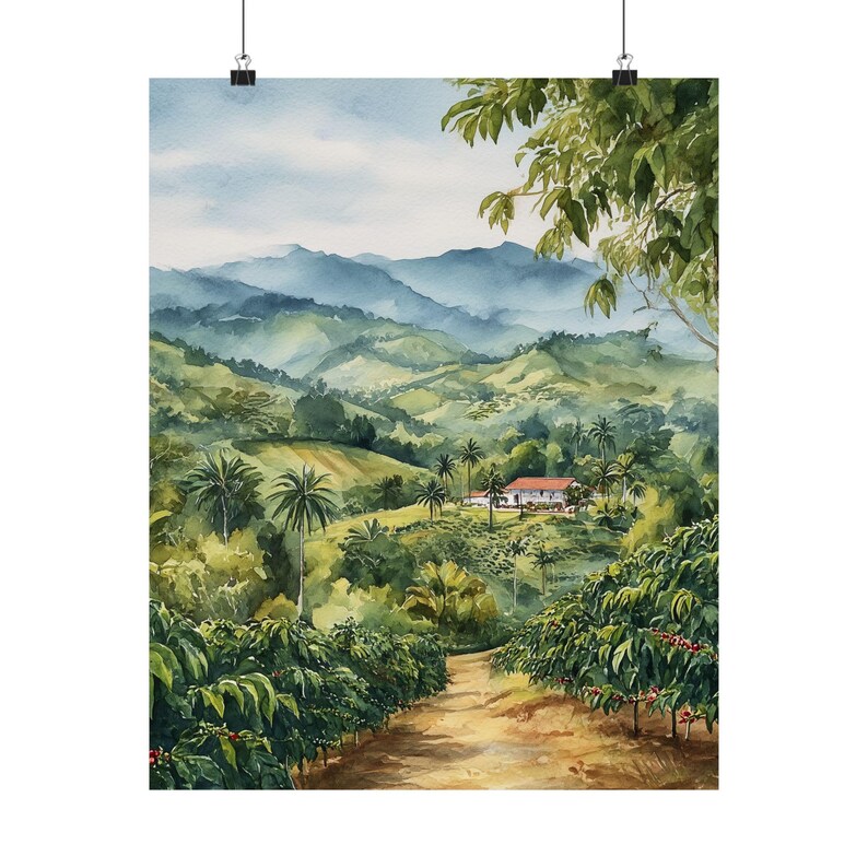 Colombian Coffee Farm Watercolor Painting: Latin America Travel Poster Gift, Colombia Landscape Art Print image 6