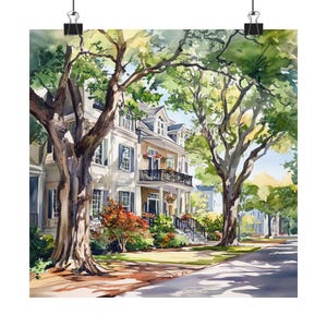 Savannah Painting, South Georgia Art Print, Plantation Homes, Oak Trees, Streetscape Art, Antebellum Architecture, Southern USA Art Poster