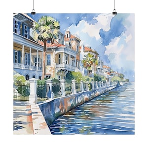 The Battery Charleston Painting, South Carolina Art Print, Landscape Wall Art SC Watercolor Charleston Coastal Artwork