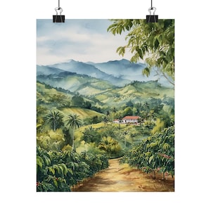 Colombian Coffee Farm Watercolor Painting, Colombia Mountains Artwork, Coffee Plantation Art, Latin America Travel Poster, Travel Gift