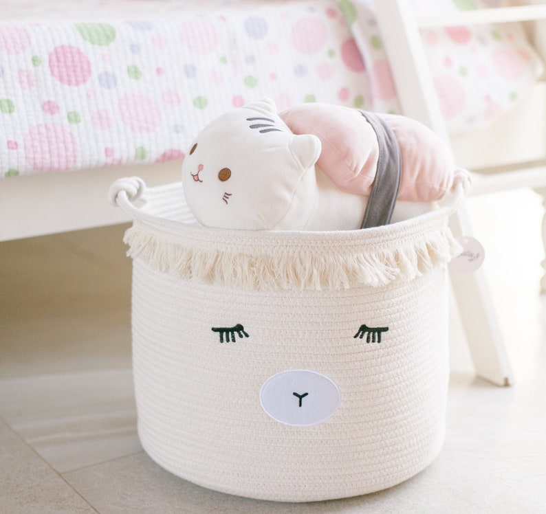 Cotton Rope Nursery Storage Basket - Cute Lamb Woven Hamper for Kids/toddlers, Stuffed Animal Toy Storage Bin, Baby Shower Gift Basket