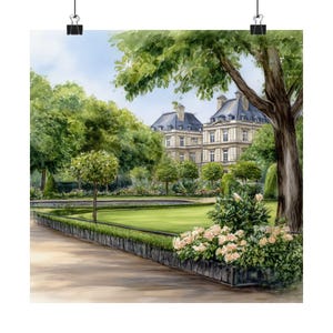 Luxembourg Gardens, Paris Artwork, France Watercolor Painting, French Decor, France Gift, Travel Poster, Parisian Travel Art Gift