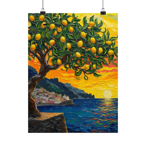 ゴッホ風アマルフィの夕暮れのレモンの木の壁アート、ゴッホ風の油絵