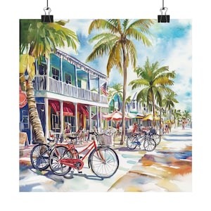 Key West Art, Duval Street Print, Watercolor Painting, Florida Keys USA Wall Art, Tropical Artwork, Travel Poster, Travel Gift