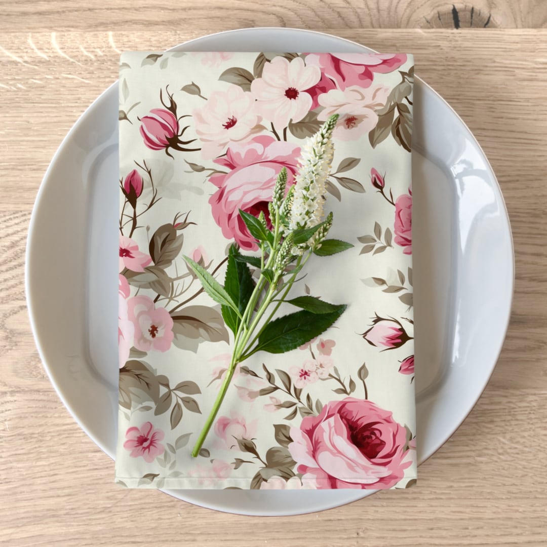 Pink Shabby Roses Napkins, Floral Napkins, Cloth Dining Napkins, Brunch ...