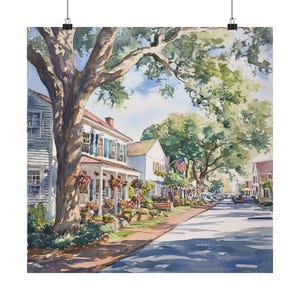 Beaufort Watercolor Painting, South Carolina Wall Art, Southern USA Streetscape Print, Travel Poster, Travel Gift
