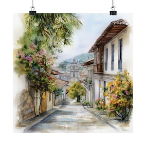 Cuenca Ecuador Watercolor Painting, Colonial Town, Latin American Art, South America Streetscape, Ecuador Travel Poster, Travel Gift