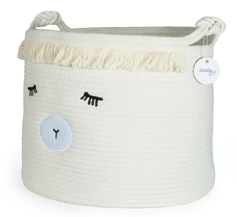 Cotton Rope Nursery Storage Basket - Cute Lamb Woven Hamper for Kids/toddlers, Stuffed Animal Toy Storage Bin, Large Decorative Baby Basket