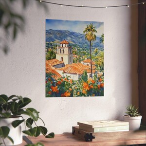 Santa Barbara Art, California Watercolor Painting, California Wall Art Print, Western US Landscape Art, Travel Poster, USA Travel Gift