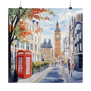 London Wall Art, England Art Print, UK Watercolor Painting, London Gift, Big Ben, Red Telephone Booth, Travel Gift, Travel Poster