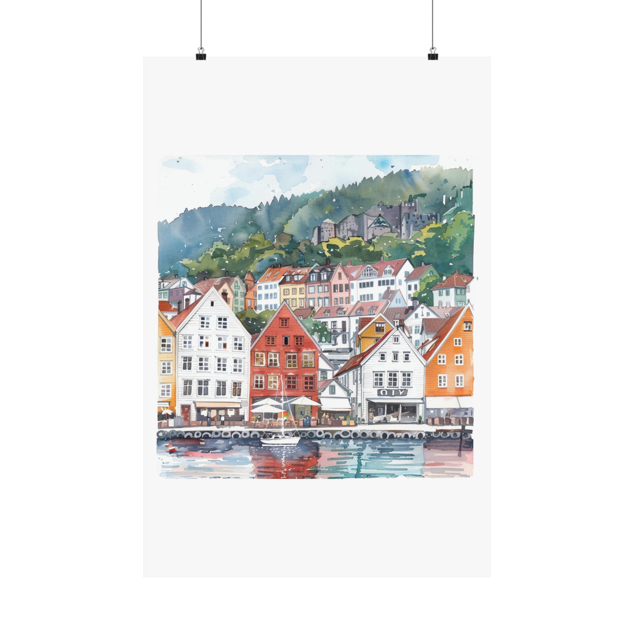 北欧 アメリカで版画化☆ノルウェー ベルゲン ヨーロッパ 風景画 版画