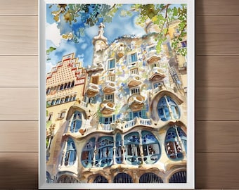 バルセロナの絵画、ガウディ建築プリント、カサ・バトリョ、ガウディ邸