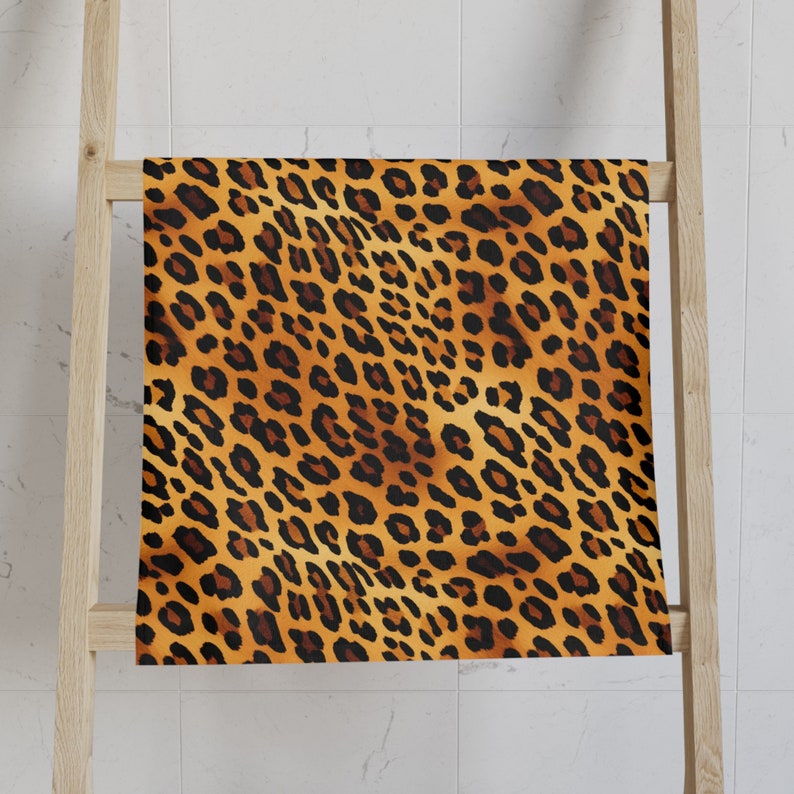 Jaguar Print Hand Towel, Animal Print Guest Bathroom Towel, Leopard