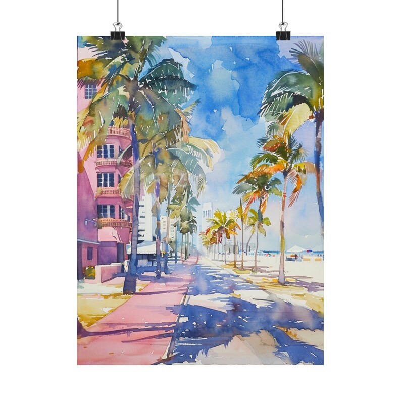Miami South Beach Painting Florida Watercolor Art Print South Beach Boardwalk Beach Wall Art South Florida Travel Art