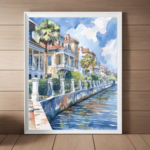 The Battery Charleston Painting, South Carolina Art Print, Landscape Wall Art SC Watercolor Charleston Coastal, Travel Art, Digital Download